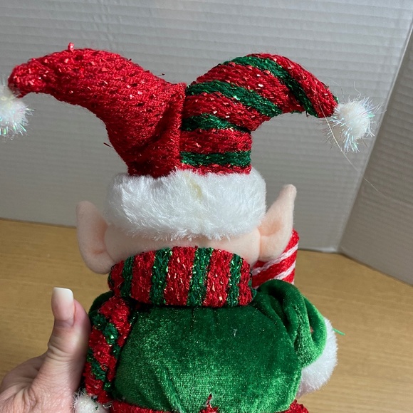 Christmas Elf Mantle Shelf Sitter Posable Legs Sequined Sparkle Adorable Face - Picture 3 of 9